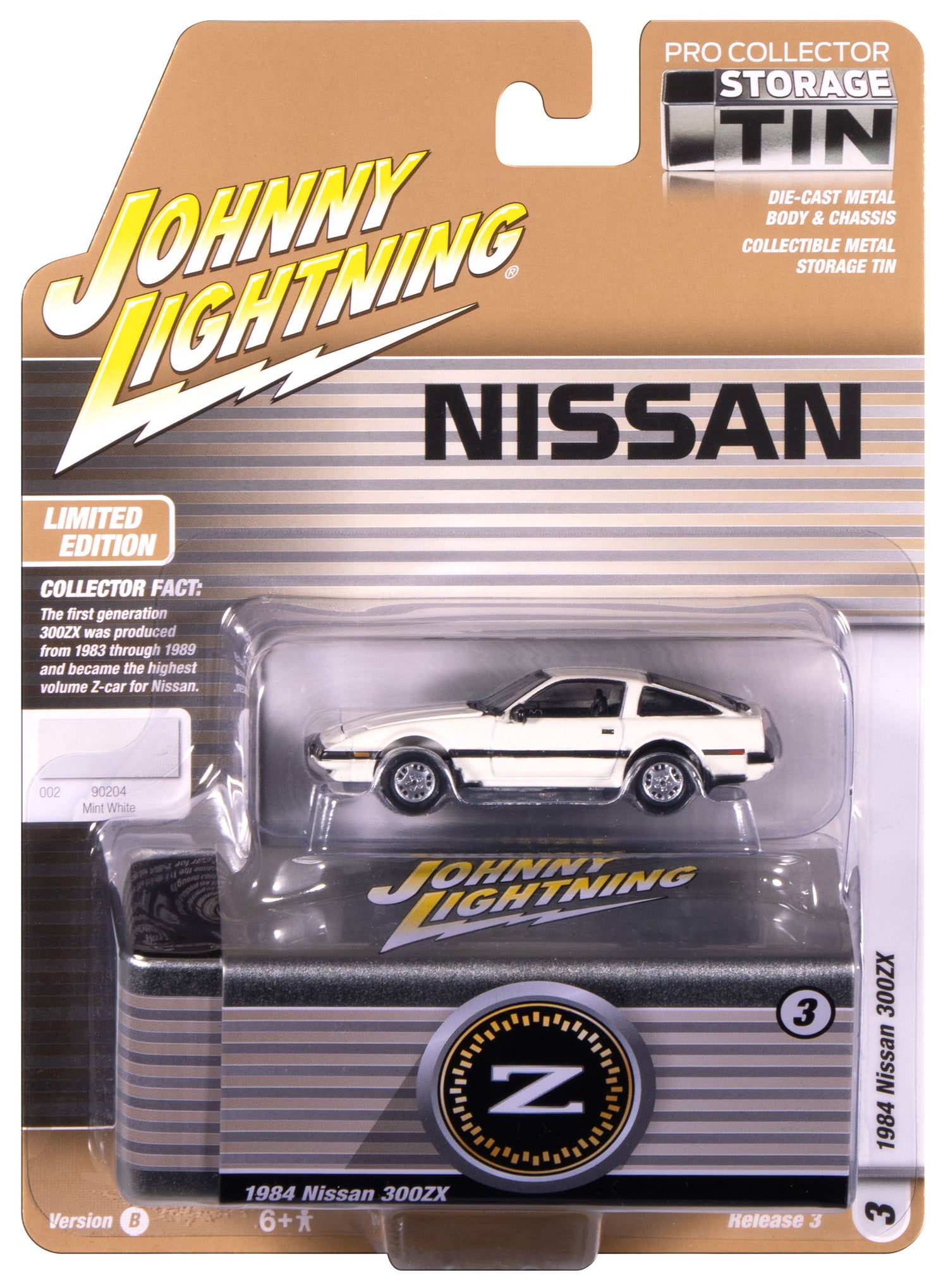 "PRE-ORDER" Johnny Lightning 1984 Nissan 300zx (Mint White) with Collector Tin 1:64 Diecast (DUE JANUARY 2026)