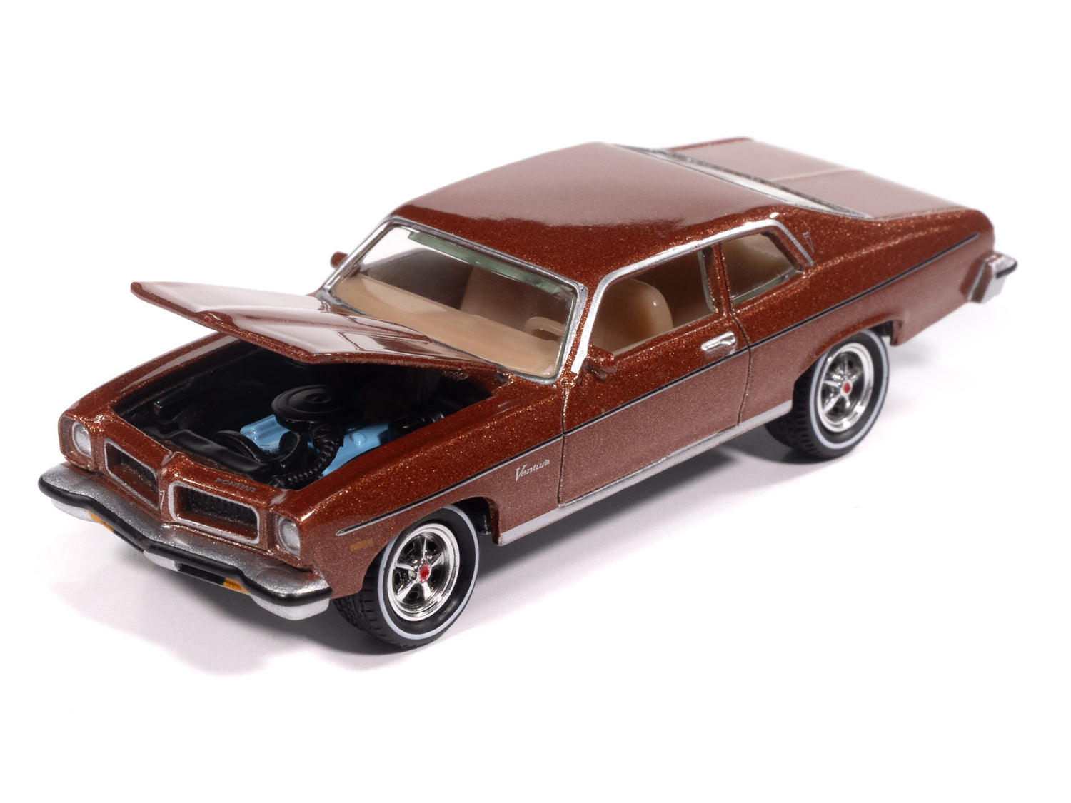 Johnny Lightning 1974 Pontiac Ventura NEW TOOL (Fire Coral Bronze) with Collector Tin 1:64 Diecast