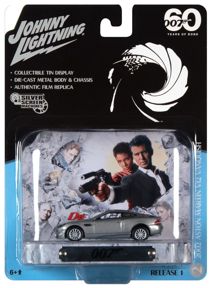 Johnny Lightning Die Another Day 2002 Aston Martin Vanquish w/Tin (Tungsten Silver) 1:64 Scale Diecast (BOND17)