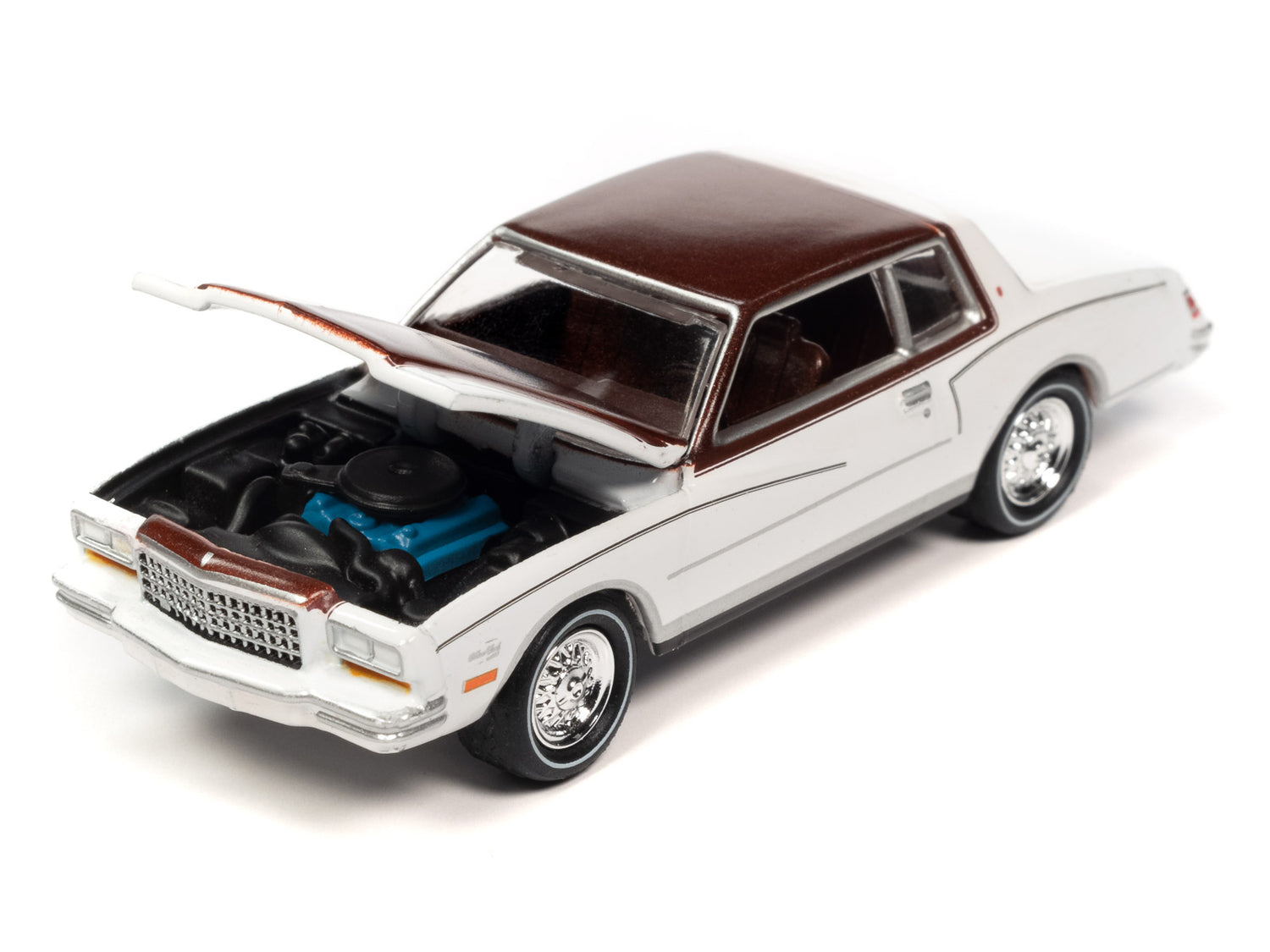 Johnny Lightning Muscle Cars 1980 Chevrolet Monte Carlo (Gloss White w/Dark Claret Poly Roof & Hood) 1:64 Scale Diecast