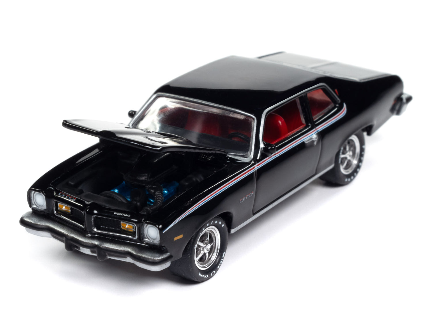Johnny Lightning Muscle Cars 1974 Pontiac GTO (Gloss Black w/GTO RWB Stripes) 1:64 Scale Diecast