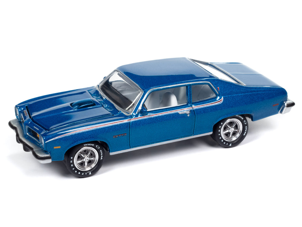 Johnny Lightning Muscle Cars 1974 Pontiac GTO (Regatta Blue Poly w/RWB Stripes) 1:64 Scale Diecast