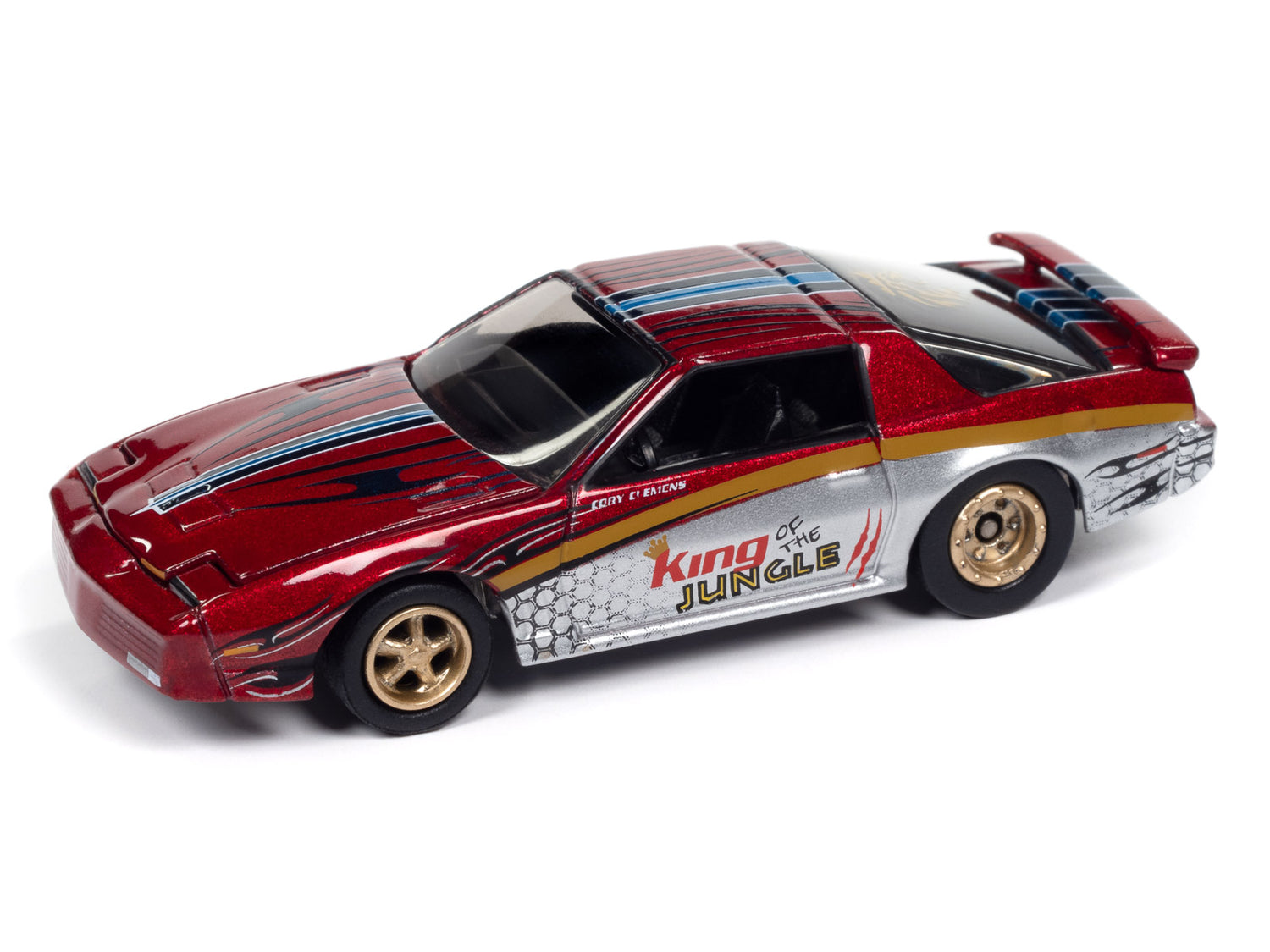 Johnny Lightning Muscle Cars 1987 Pontiac Trans Am King of the Jungle (Metallic Red w/Silver & Gold + King of the Jungle Race Graphics) 1:64 Scale Diecast