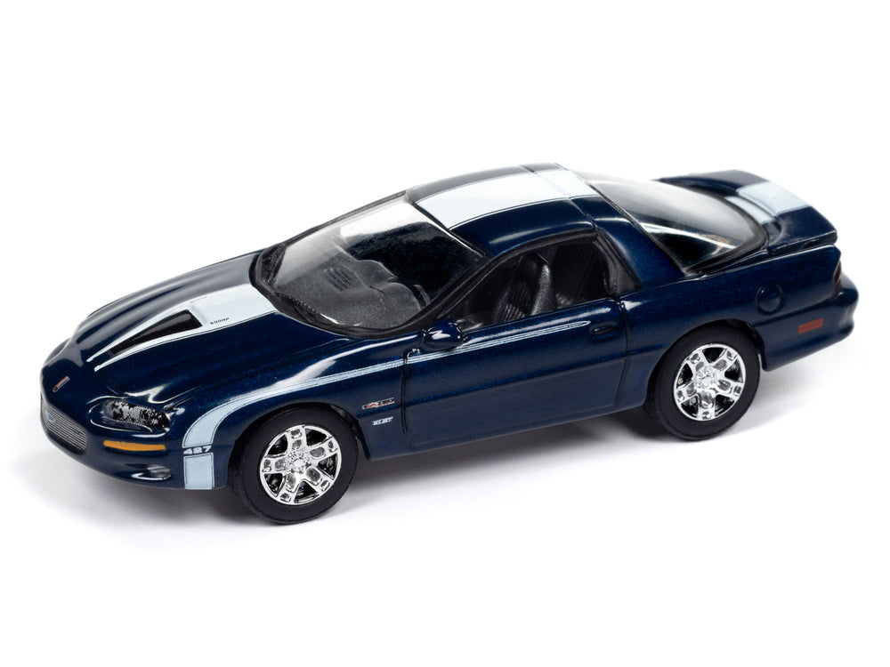 Johnny Lightning Muscle Cars Nickey 2002 Chevy Camaro ZL1 (Metallic Blue with White Stripes) 1:64 Scale Diecast