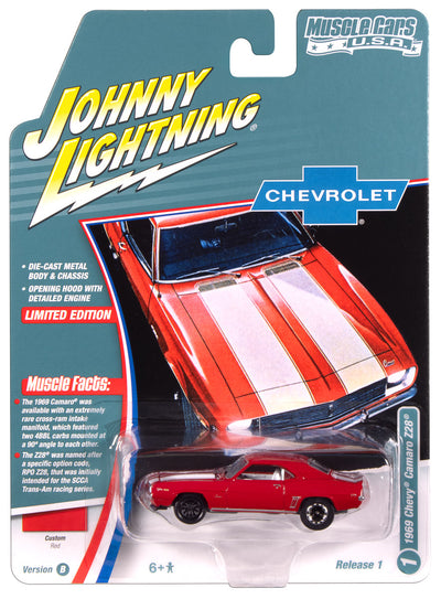 "PRE-ORDER" Johnny Lightning Muscle Cars 1969 Chevy Camaro Z28 (Red with White Stripes) 1:64 Scale Diecast (DUE NOVEMBER 2025)