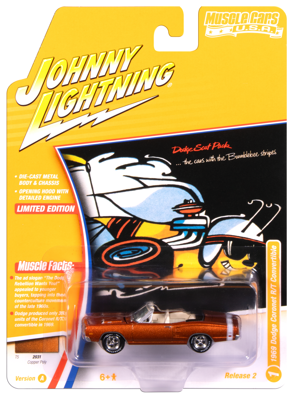 Johnny Lightning Muscle Cars 1969 Dodge Coronet R/T Convertible (T5 Copper) 1:64 Scale Diecast