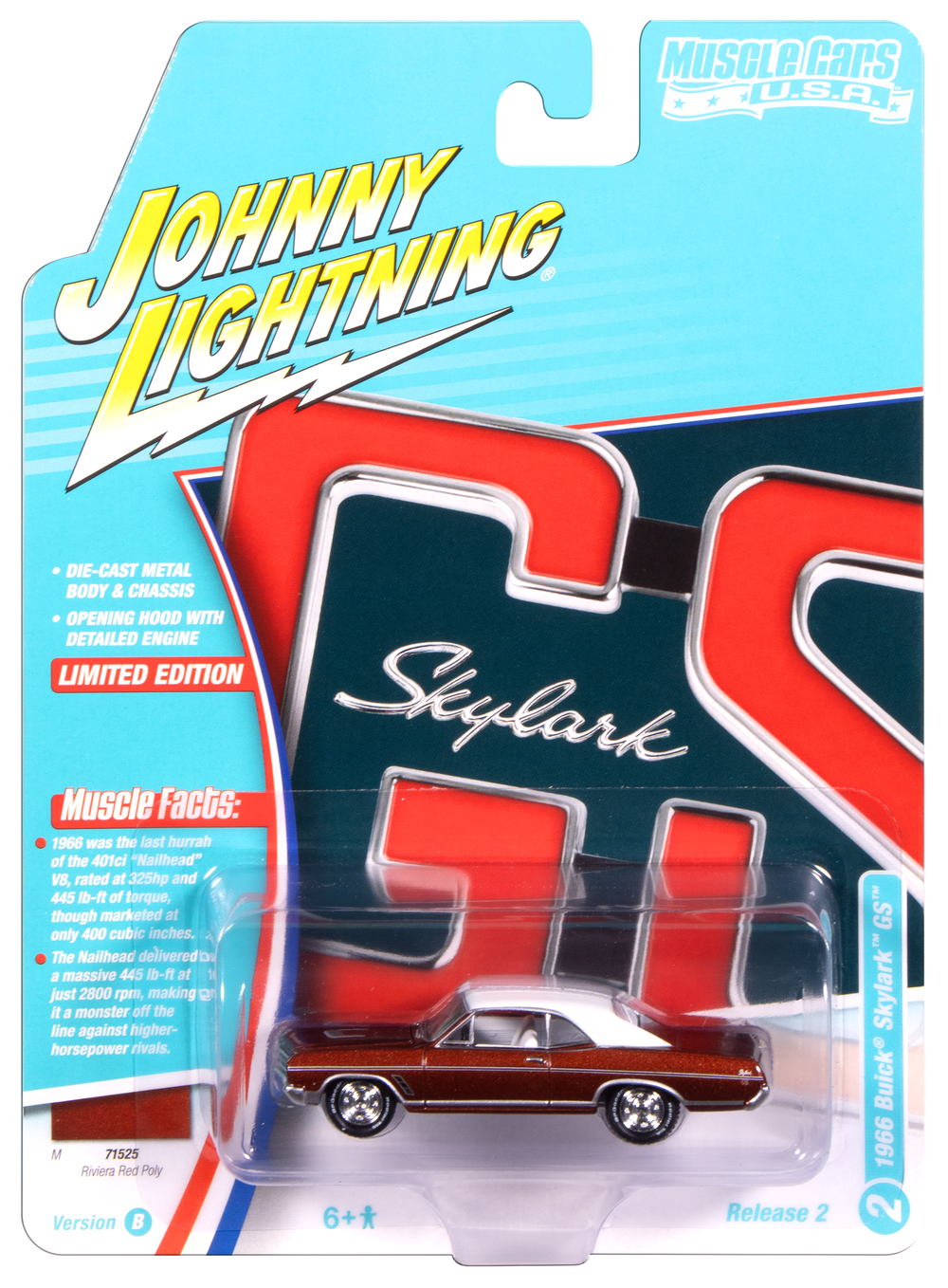 Johnny Lightning Muscle Cars 1966 Buick Skylark GS (Riviera Red Poly) 1:64 Scale Diecast