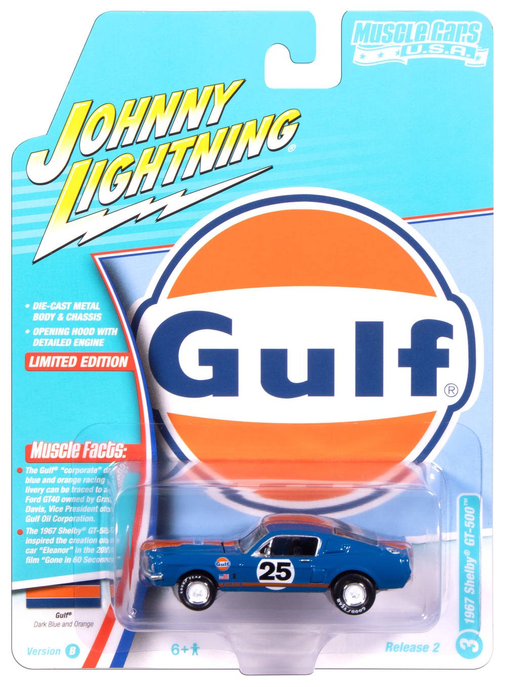 Johnny Lightning Muscle Cars 1967 Shelby GT-500 (Gulf Dark Blue w/ Orange Stripe) 1:64 Scale Diecast