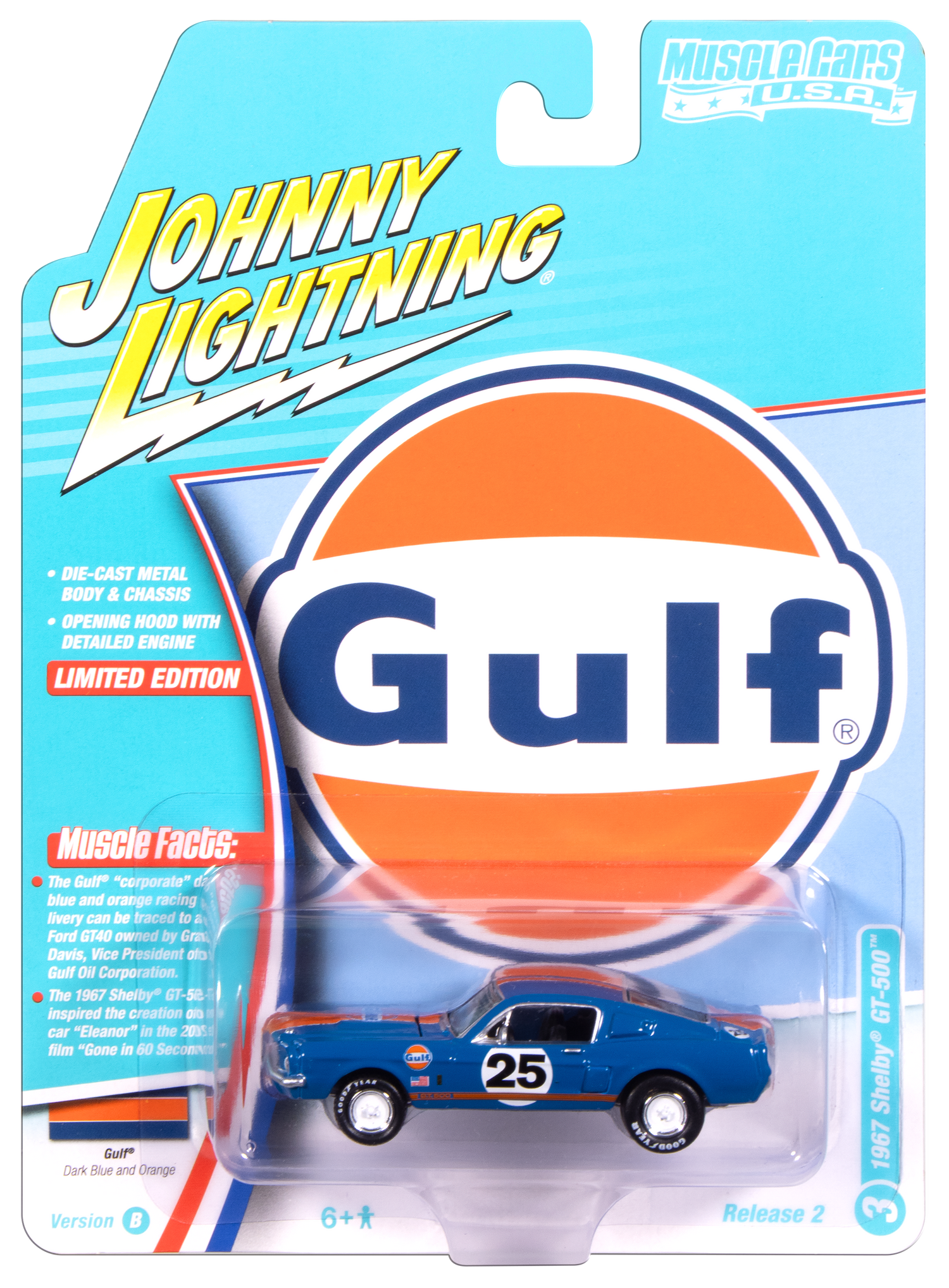 Johnny Lightning Muscle Cars 1967 Shelby GT-500 (Gulf Dark Blue w/ Orange Stripe) 1:64 Scale Diecast