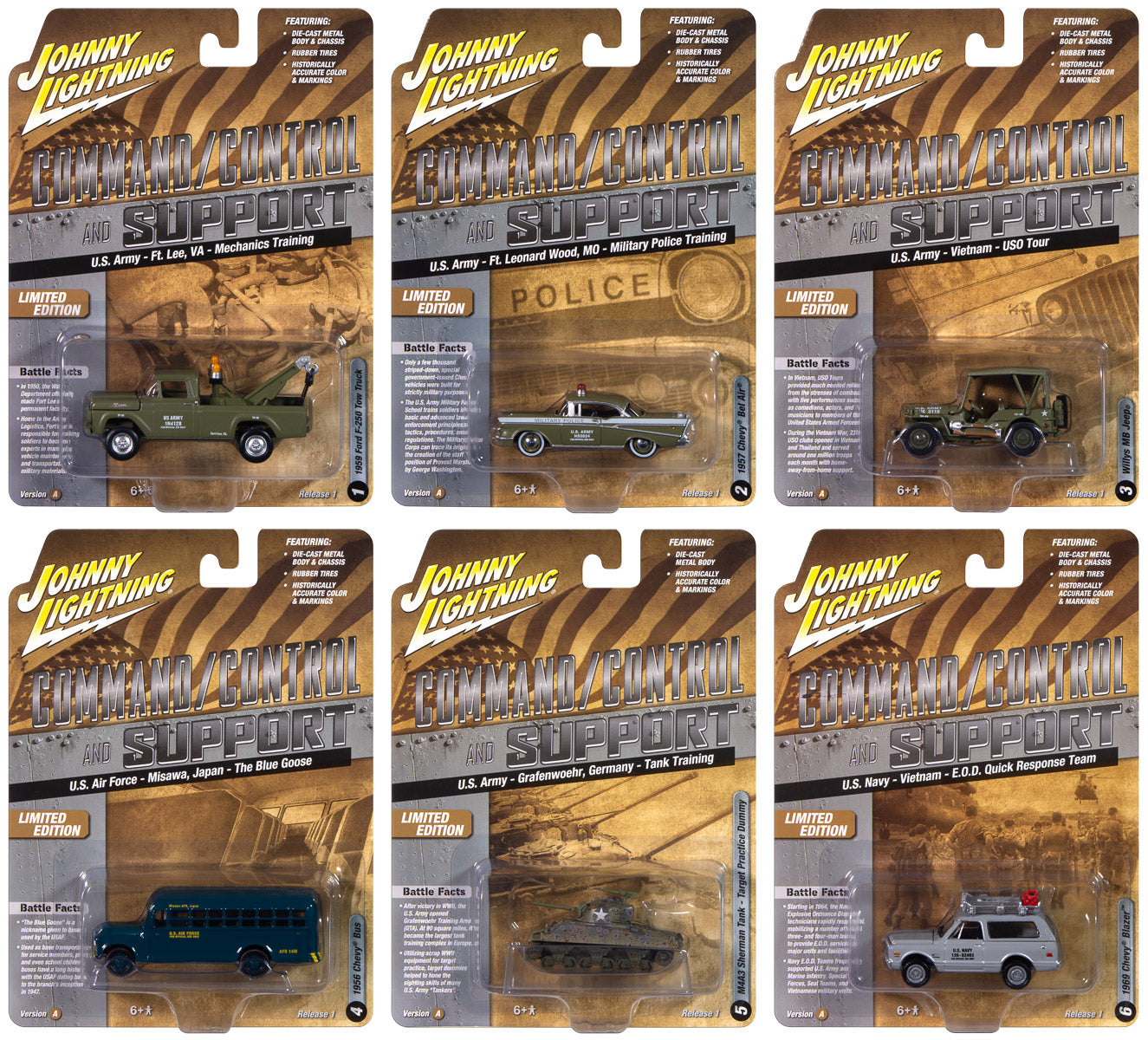 Johnny Lightning Military 2024 Release 2 Set A (6-Piece Sealed Case) Diecast