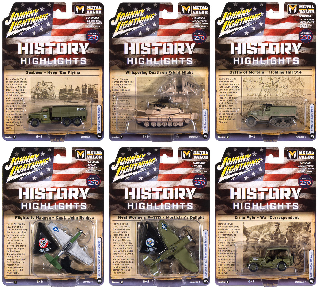 "PRE-ORDER" Johnny Lightning Military 2026 Release 1 Set B (6-Piece Sealed Case) Diecast (DUE LATE AUGUST 2026)