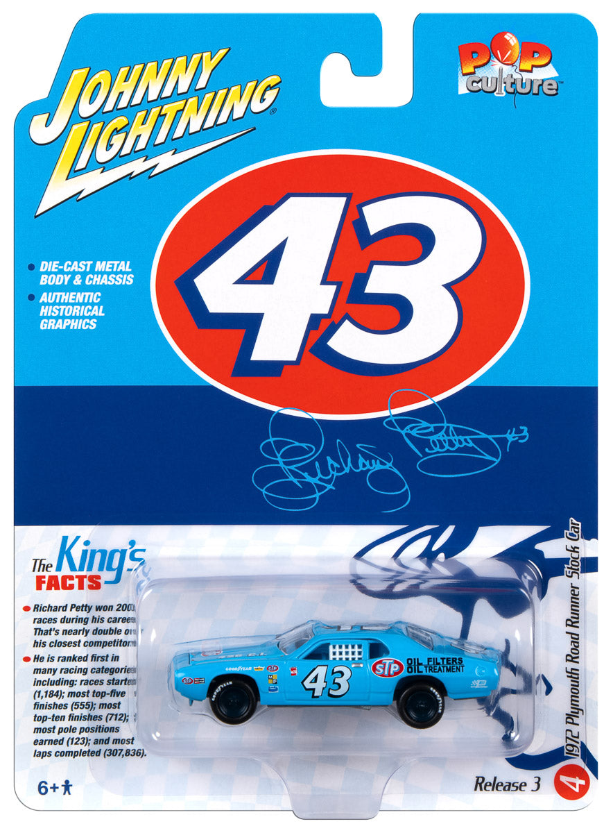 Johnny Lightning Richard Petty 1972 Plymouth Road Runner Stock Car 1:64 Scale Diecast
