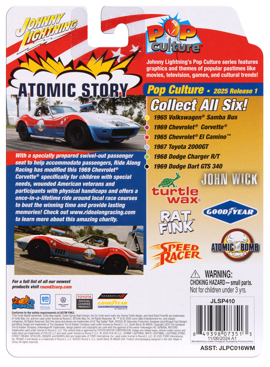 Johnny Lightning "Stuntman Mike's Ride Along Racing 1969 Chevy Corvette "Atomic Bomb" 1:64 Scale Diecast