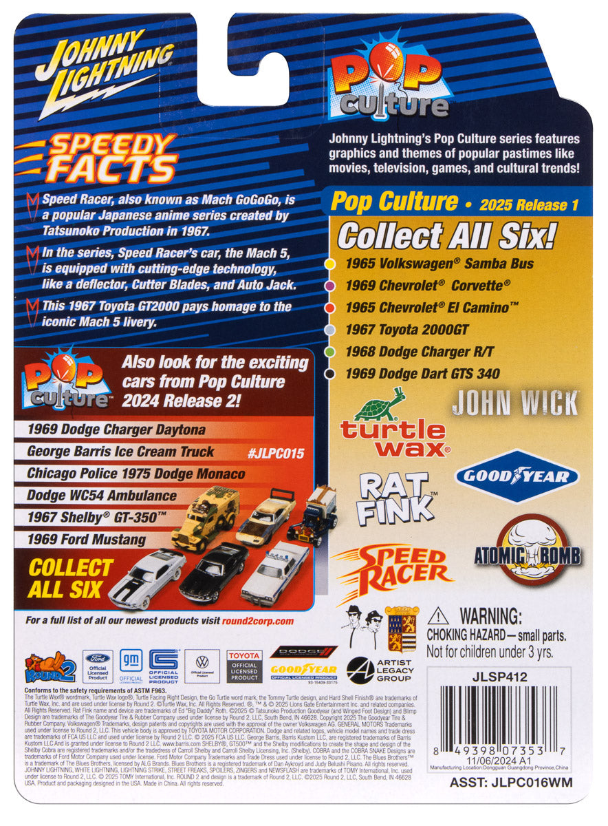Johnny Lightning Spinoffs Speed Racer Mach 5 1967 Toyota 2000GT Roadster 1:64 Scale Diecast