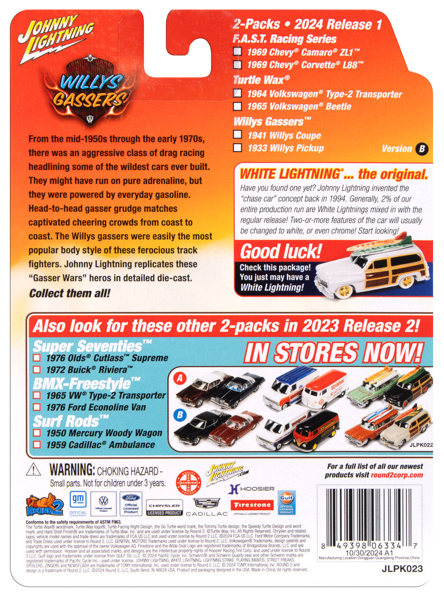 Johnny Lightning 2024 Release 1 Willys Gassers B (2-Pack) 1:64 Scale Diecast