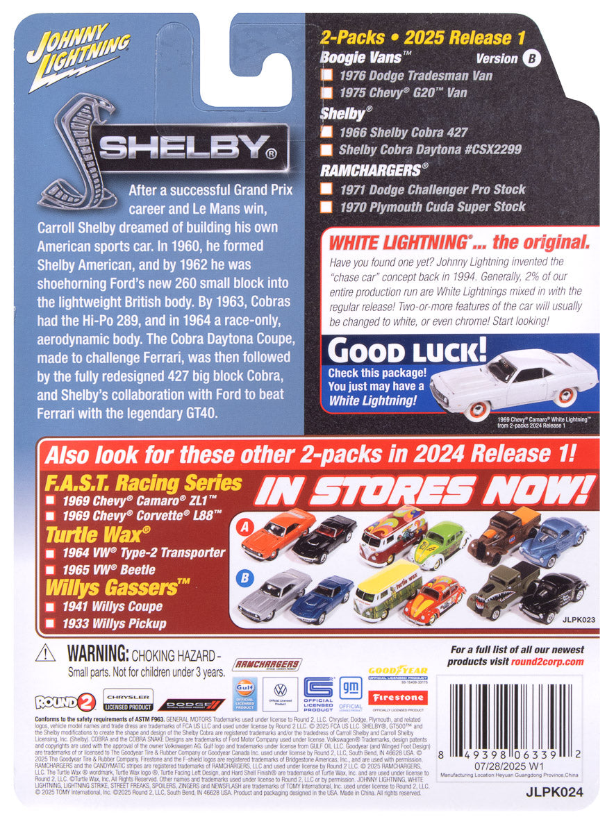 "PRE-ORDER" Johnny Lightning 2025 Release 1 Shelby B (2-Pack) 1:64 Scale Diecast (DUE LATE JULY 2026)