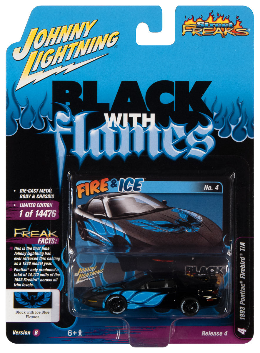 Johnny Lightning Street Freaks 1993 Pontiac Firebird T/A (Black w/Blue Firebird Flames) 1:64 Scale Diecast