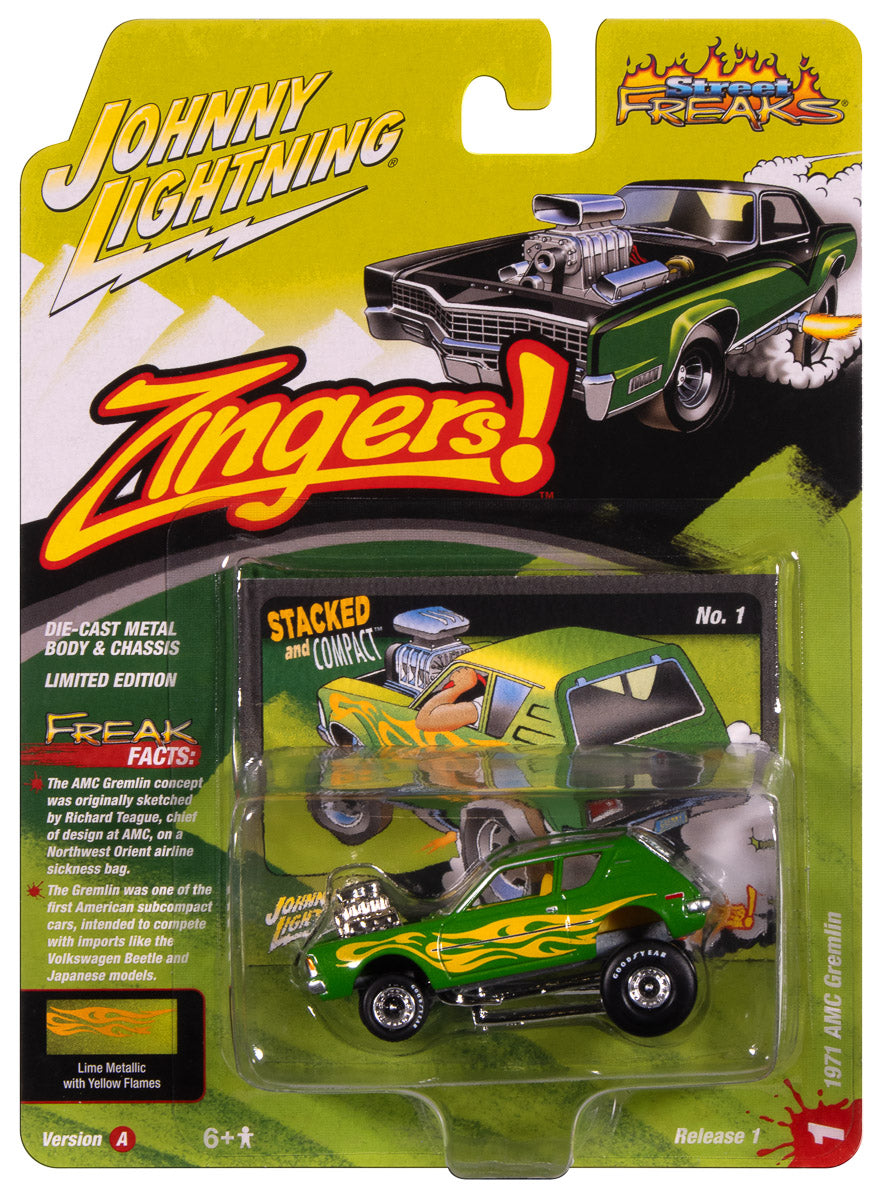 Johnny Lightning Street Freaks 1971 AMC Gremlin (Zingers) (Metallic Lime Green) 1:64 Scale Diecast