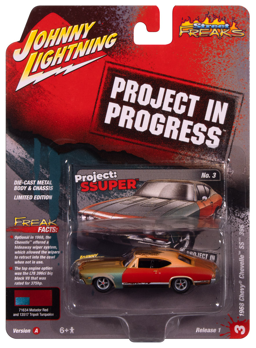 Johnny Lightning Street Freaks 1968 Chevy Chevelle (Project in Progress) (Matador Red) 1:64 Scale Diecast