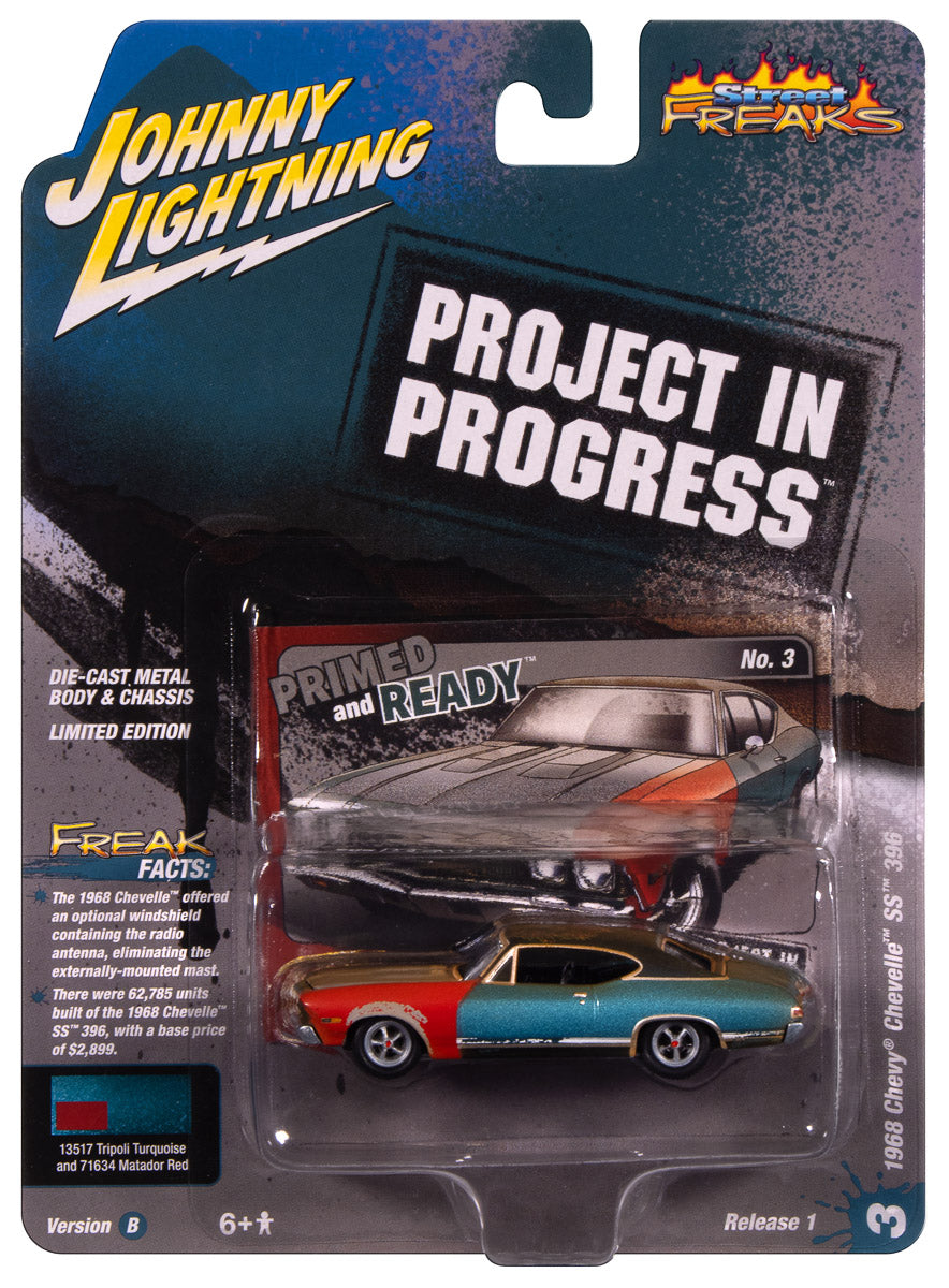 Johnny Lightning Street Freaks 1968 Chevy Chevelle (Project in Progress) (Tripoli Turquoise) 1:64 Scale Diecast