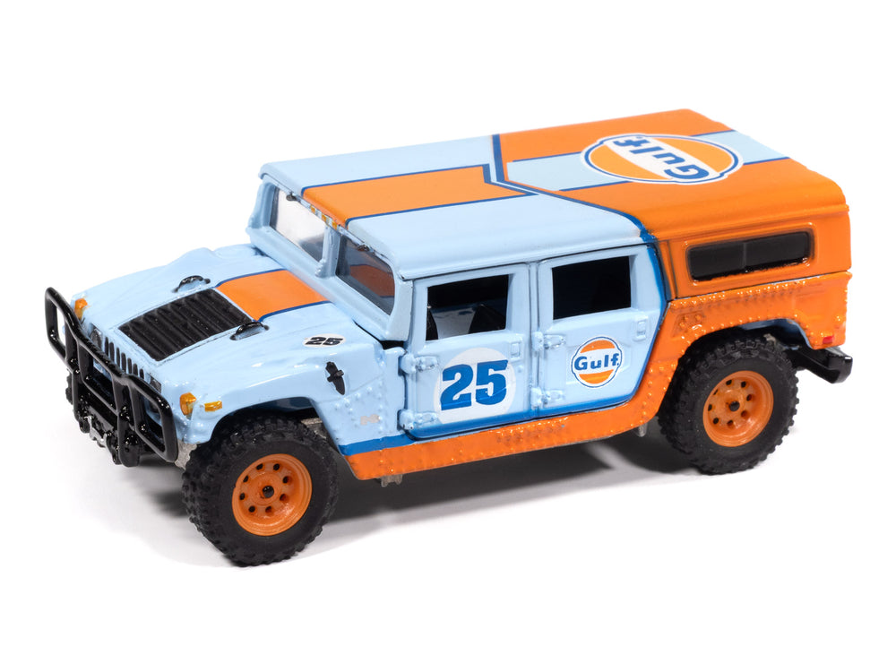 Johnny Lightning Street Freaks 2006 Hummer H1 (Off Road) (Gulf Light Blue w/Orange Graphics) 1:64 Scale Diecast - Auto World Store