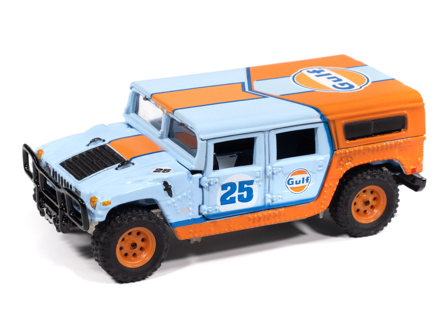 Johnny Lightning Street Freaks 2006 Hummer H1 (Off Road) (Gulf Light Blue w/Orange Graphics) 1:64 Scale Diecast - Auto World Store