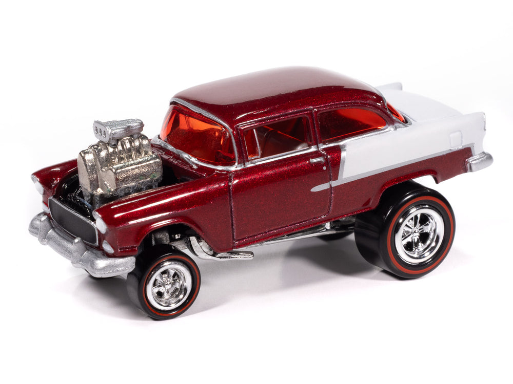 Johnny Lightning Street Freaks 1955 Chevy Bel Air Gasser Zingers (Candy Apple Red w/ White 2-Tone Sides) 1:64 Scale Diecast