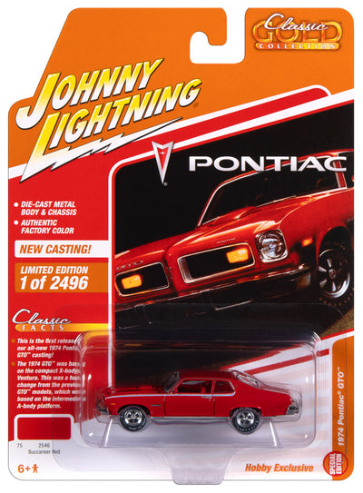 "PRE-ORDER" Johnny Lightning Classic Gold 1974 Pontiac GTO (Buccaneer Red) 1:64 Scale Diecast (DUE MAY 2024)