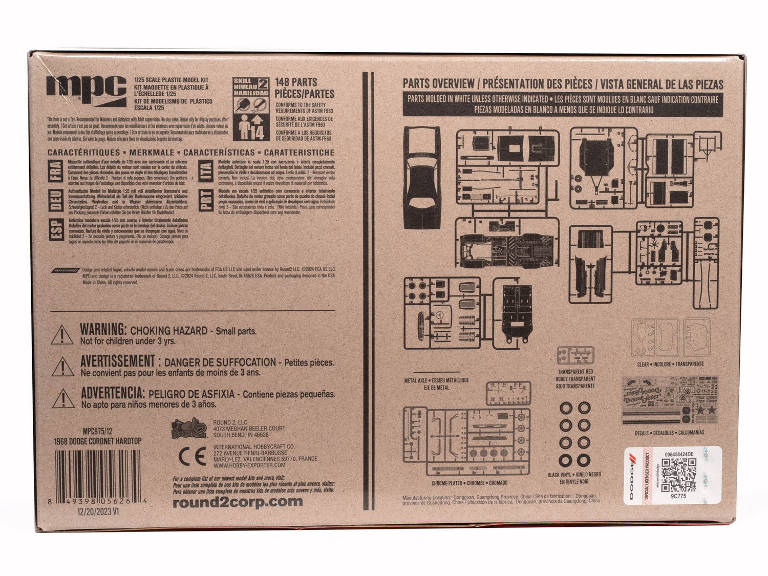 MPC 1968 Dodge Coronet Hardtop w/Trailer 1:25 Scale Model Kit