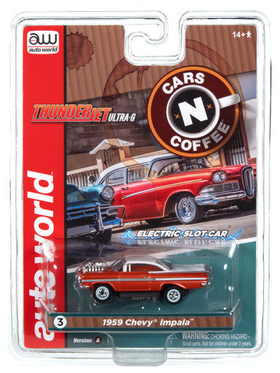 Auto World Thunderjet 1959 Chevrolet Impala Street Rod w/Blower (Orange) HO Scale Slot Car