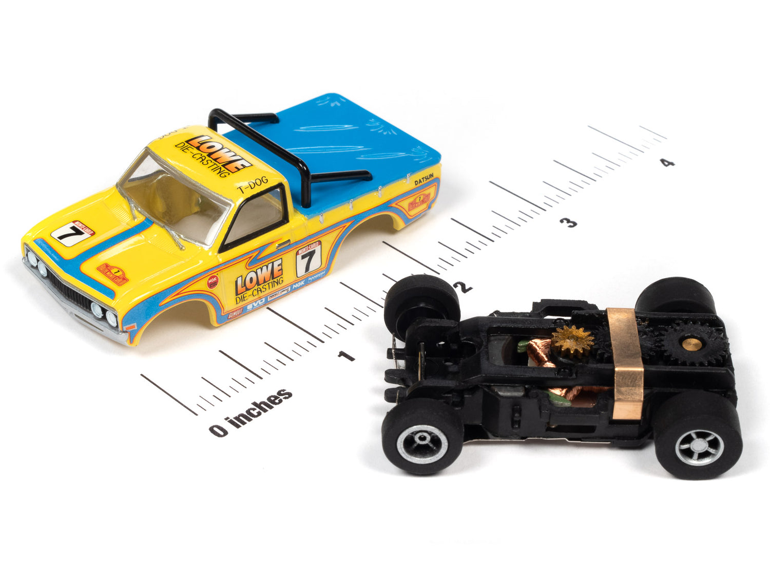 Auto World Xtraction 1975 Datsun 620 Pickup Truck (Yellow) HO Slot Car