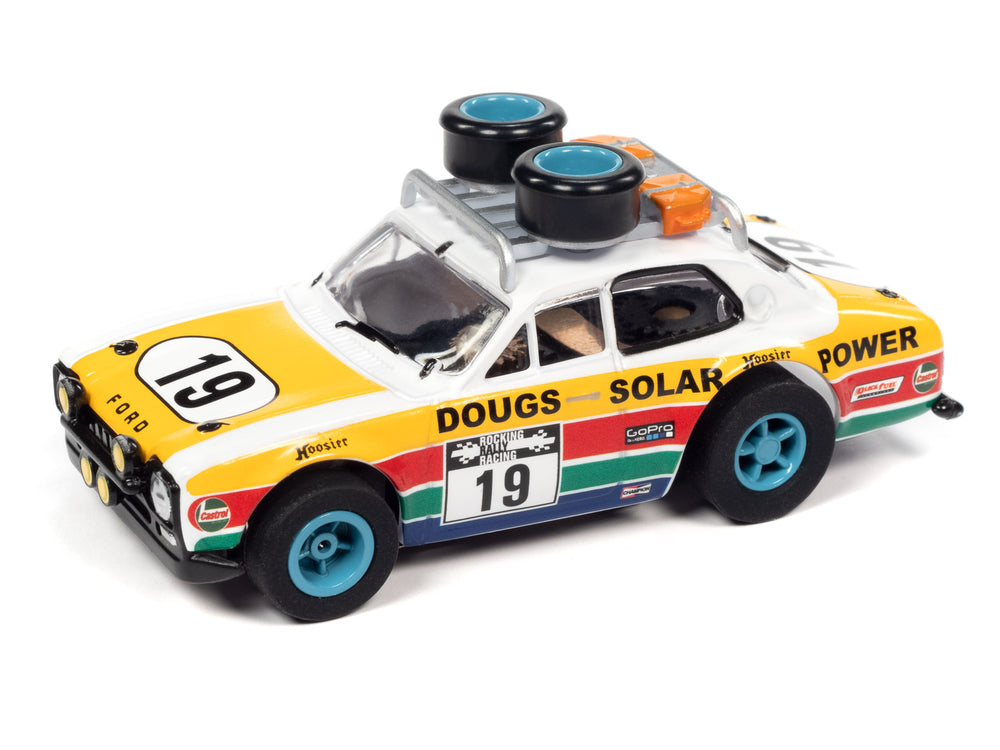 Auto World Xtraction 1975 Ford Escort w/Roof Rack (Yellow, White) HO Slot Car