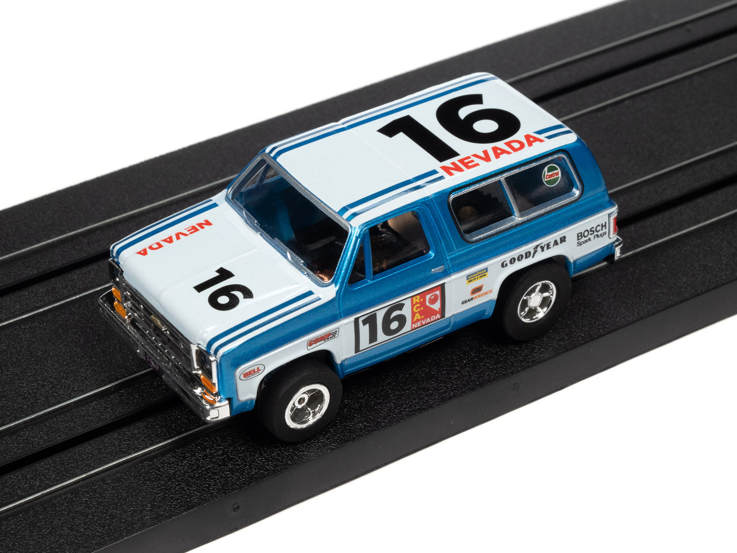 Auto World Xtraction 1977 Chevrolet Blazer (Blue, White) HO Slot Car