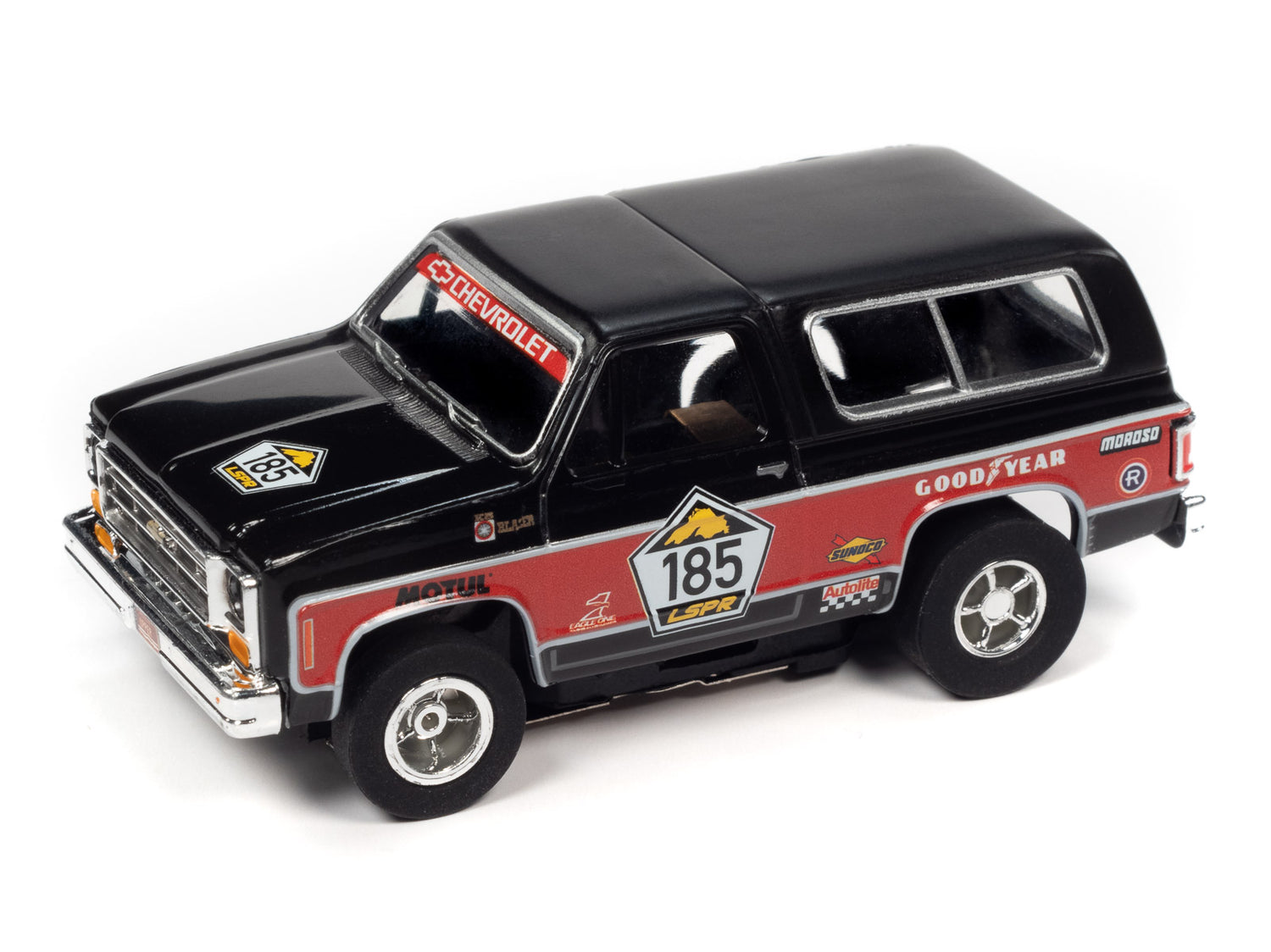 Auto World Xtraction 1977 Chevrolet Blazer (Black, Red) HO Slot Car - Auto World Store