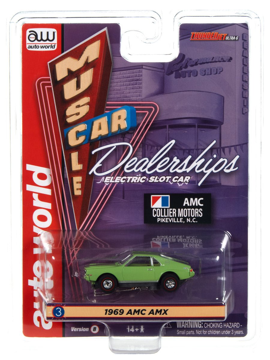 Auto World Thunderjet Collier Motors - 1969 AMC AMX (Green) HO Slot Car