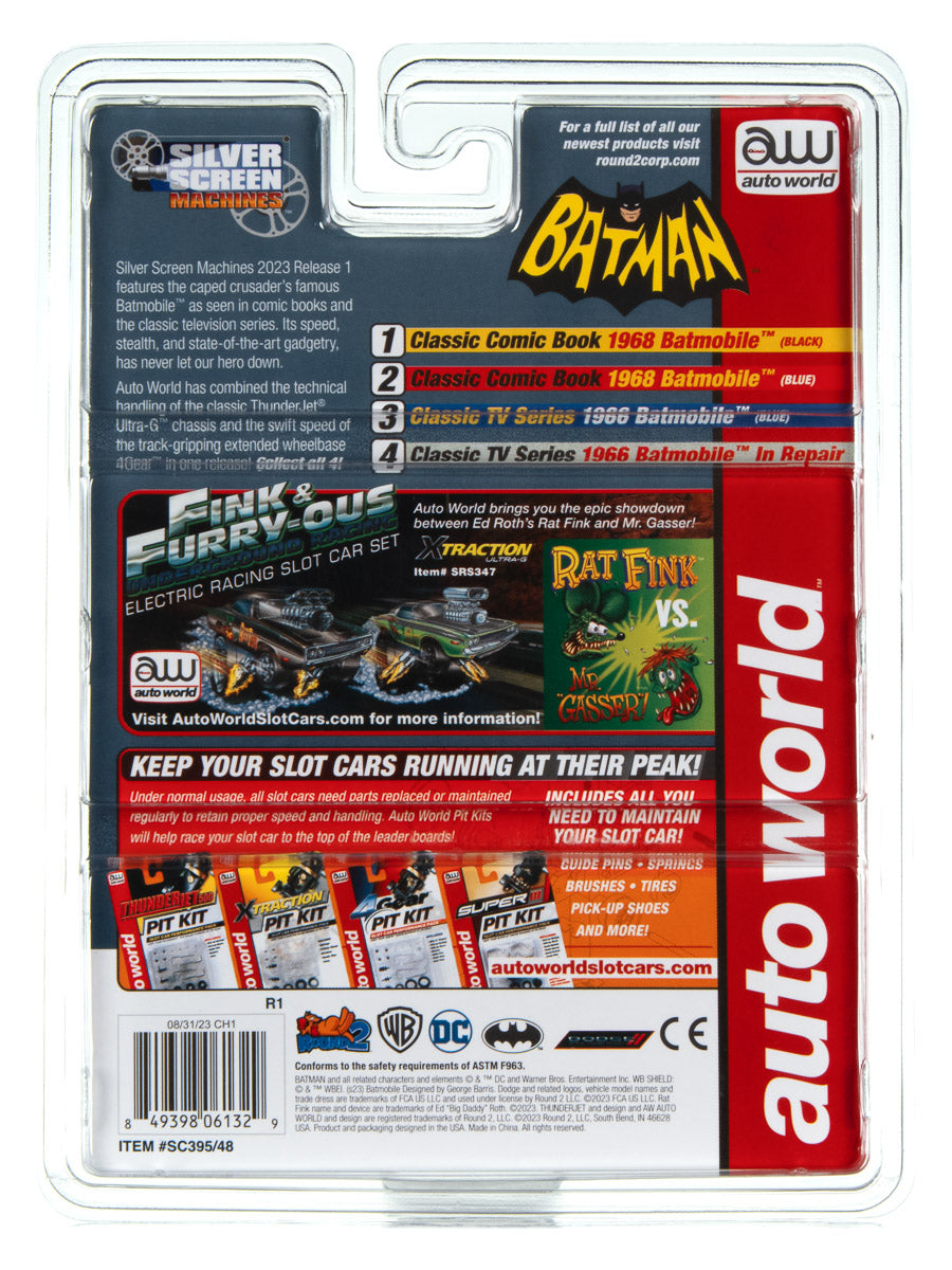 Auto World 4Gear 1966 TV Series Batmobile (Black w/ Primered Repair Patches) HO Scale Slot Car