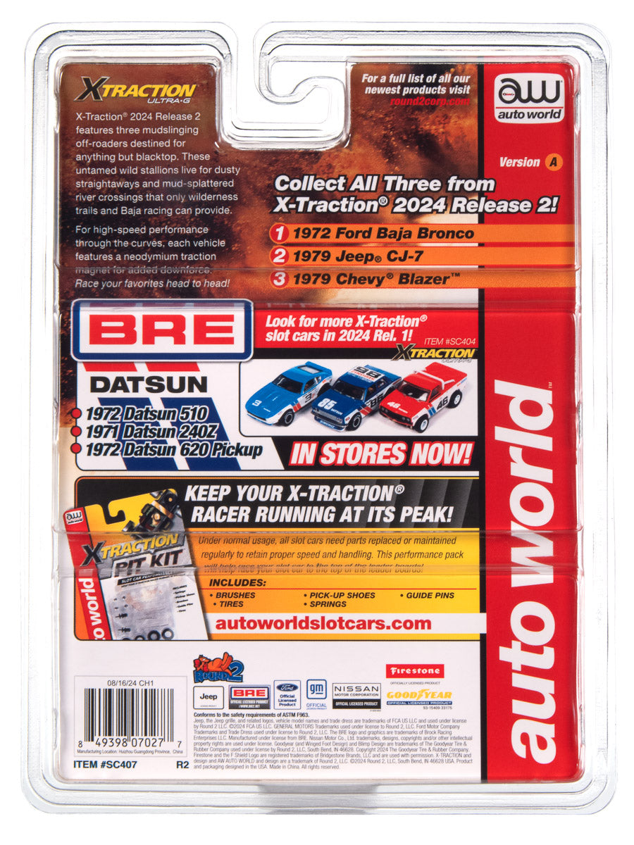 Auto World Xtraction 1979 Jeep CJ-7 - Yellow w/ Orange 4x4 Graphics HO Scale Slot Car