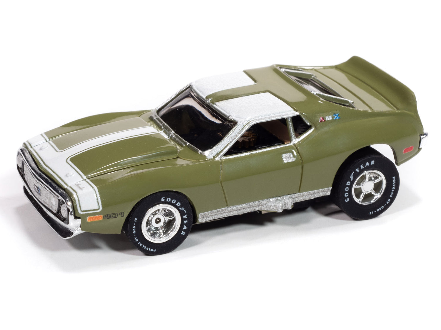 Auto World Xtraction 1971 AMC Javelin (Green & White) HO Scale Slot Car
