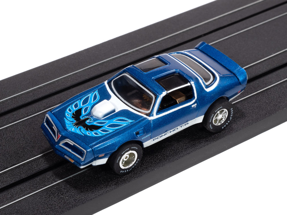 Auto World Xtraction 1977 Pontiac Firebird T/A (Blue, White & Black) HO Scale Slot Car
