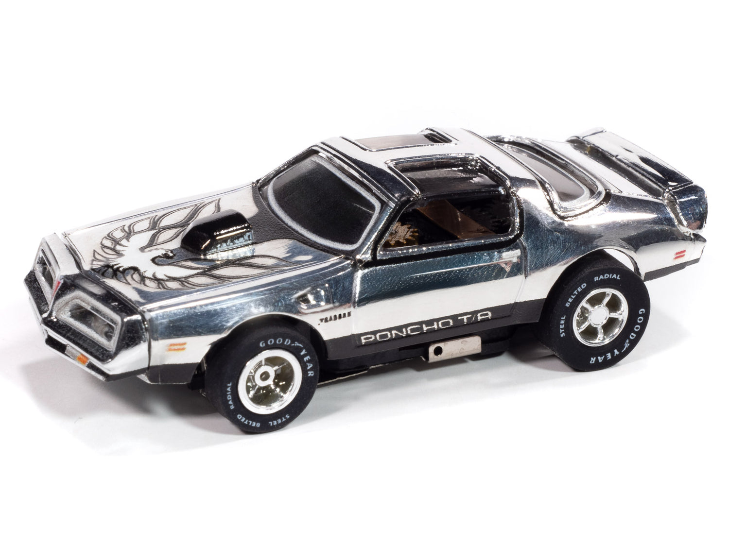 Auto World Xtraction 1977 Pontiac Firebird T/A (Chrome, Black & White) HO Scale Slot Car