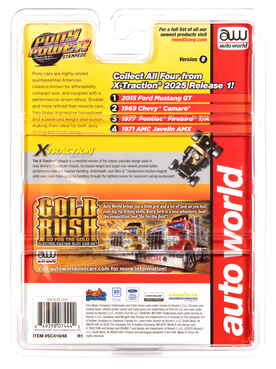 Auto World Xtraction 2015 Ford Mustang GT (Black & Red) HO Scale Slot Car