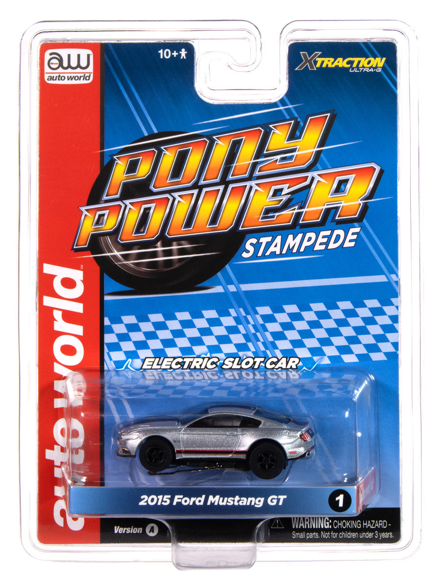 Auto World Xtraction 2015 Ford Mustang GT (Silver & Black) HO Scale Slot Car