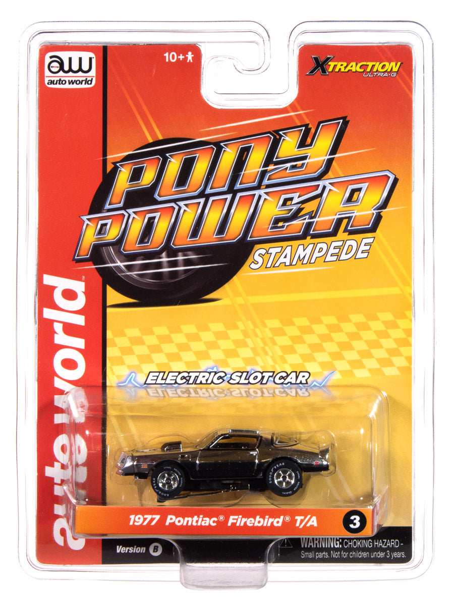 Auto World Xtraction 1977 Pontiac Firebird T/A (Chrome, Black & White) HO Scale Slot Car