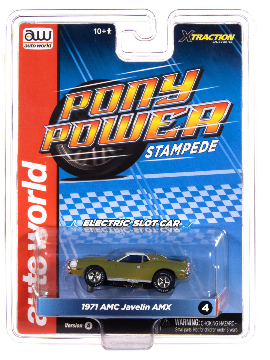Auto World Xtraction 1971 AMC Javelin (Green & White) HO Scale Slot Car