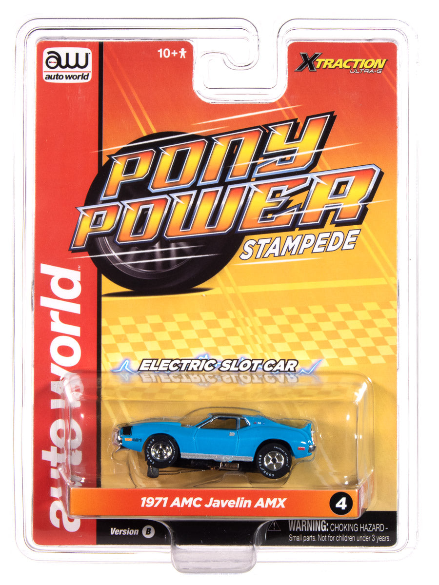 Auto World Xtraction 1971 AMC Javelin (Blue & Black) HO Scale Slot Car