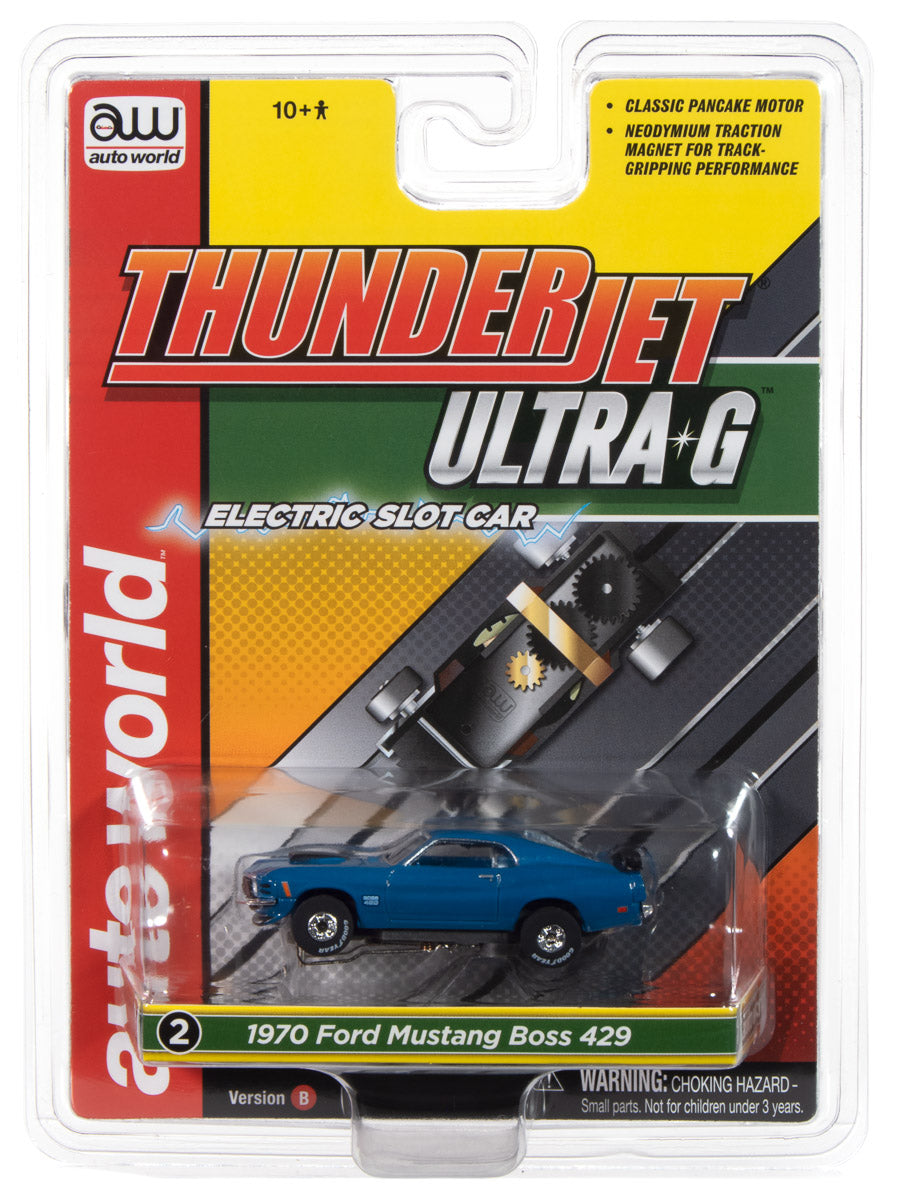 Auto World Thunderjet 1970 Ford Mustang Boss 429 (Blue) HO Scale Slot Car