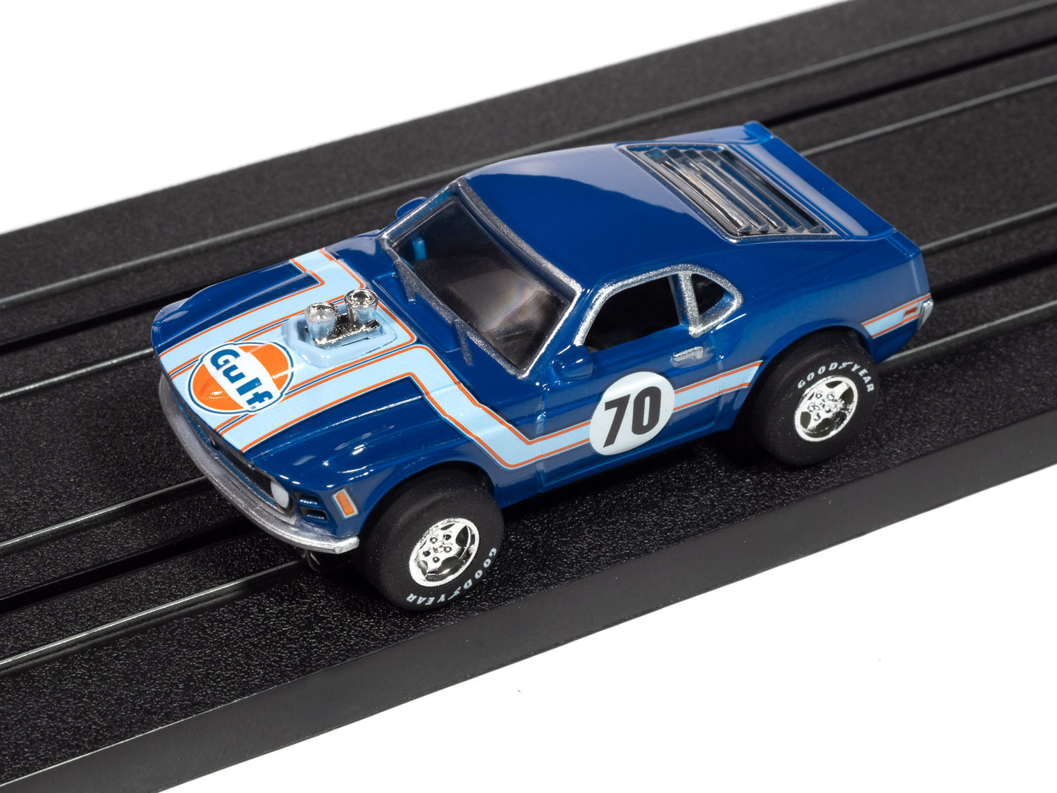 Auto World Super III 1970 Ford Mustang (Gulf Blue) HO Scale Slot Car