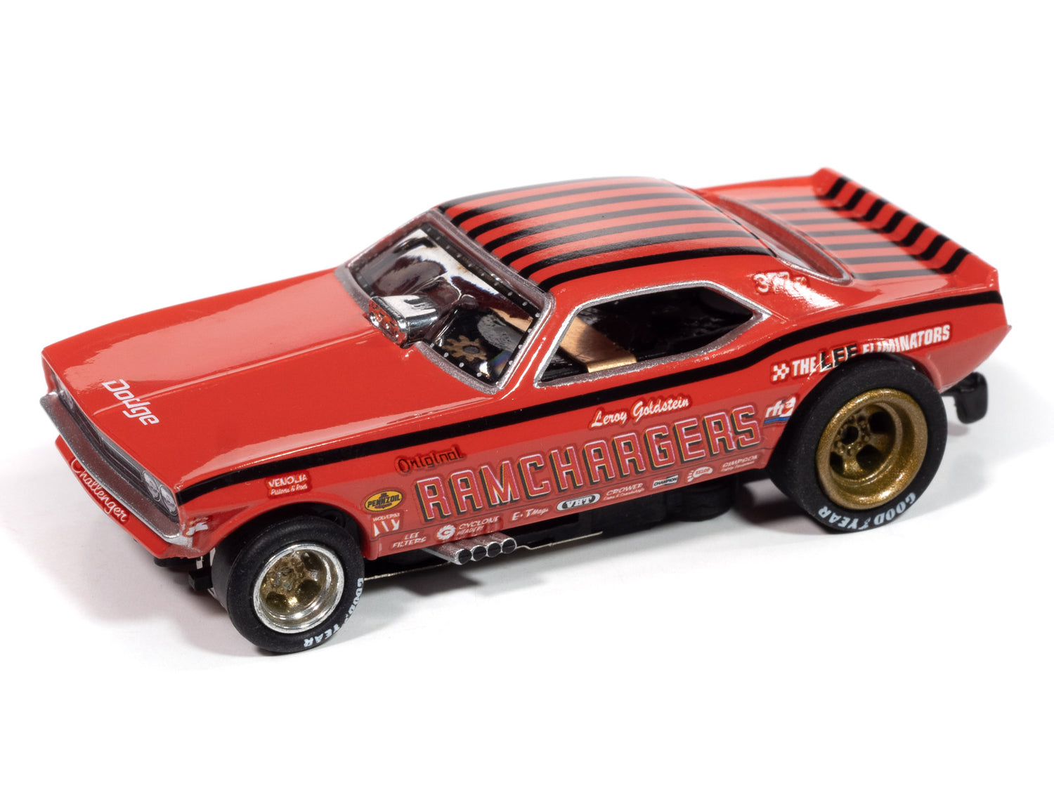Auto World 4Gear 1970 Dodge Challenger Ramcharger (Red) HO Scale Slot Car