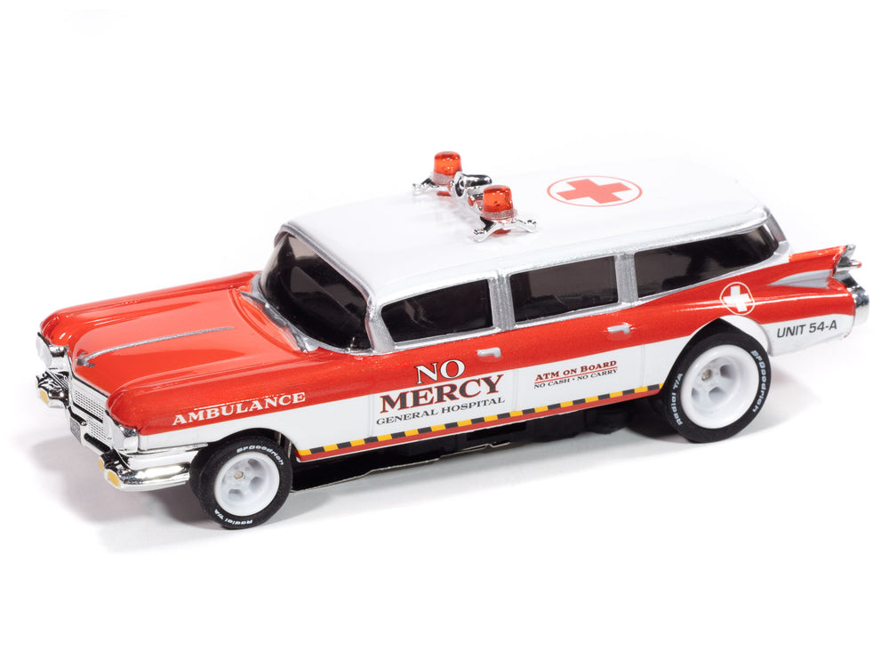Auto World 4Gear 1959 Cadillac Ambulance (Red & White) HO Scale Slot Car