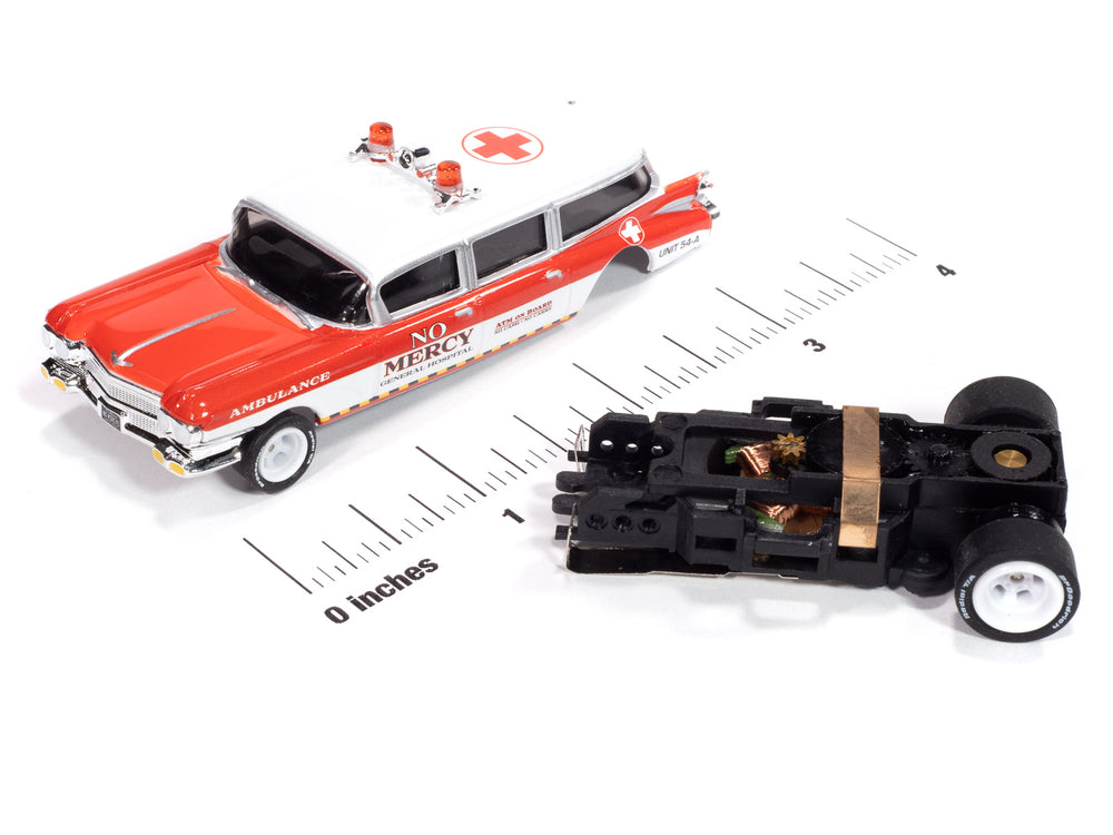 Auto World 4Gear 1959 Cadillac Ambulance (Red & White) HO Scale Slot Car
